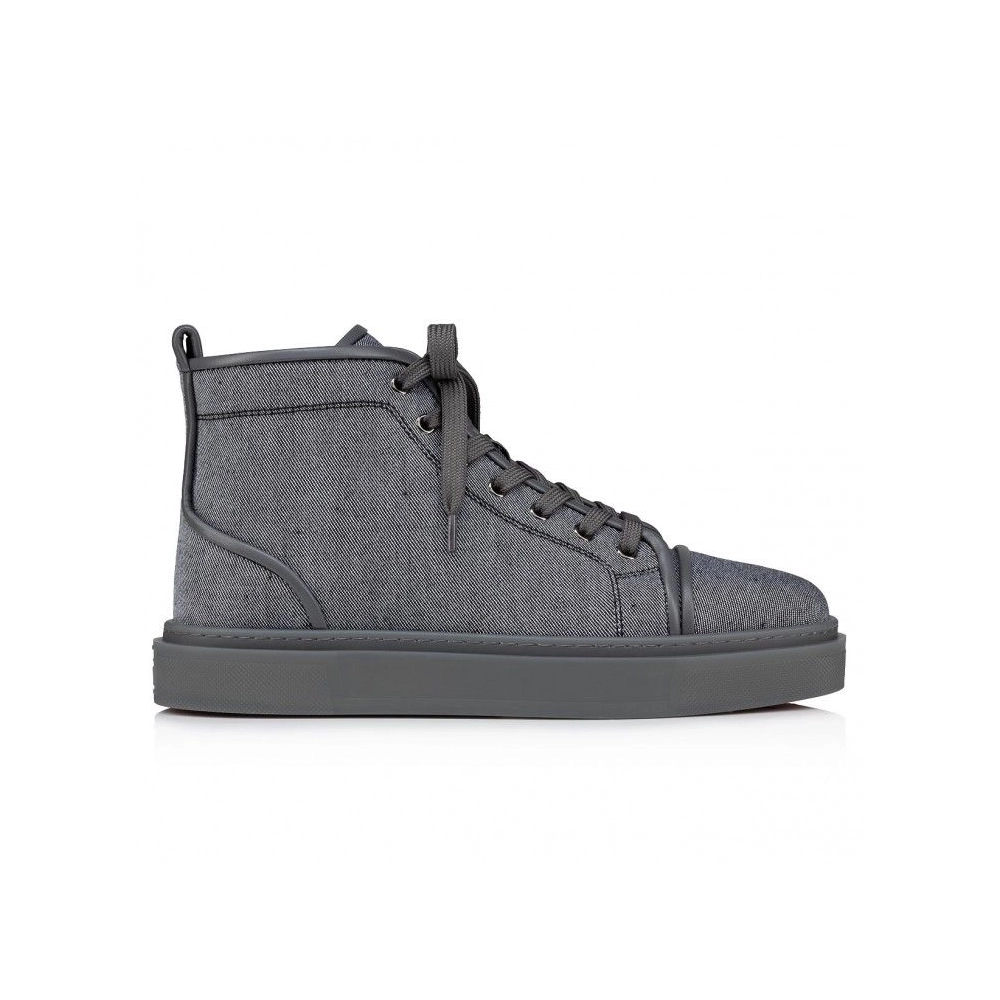 Discount Christian Louboutin Adolon High-Top Sneakers Linen And Calf Leather Smoky Outlet Sale, Cheap CL Shoes