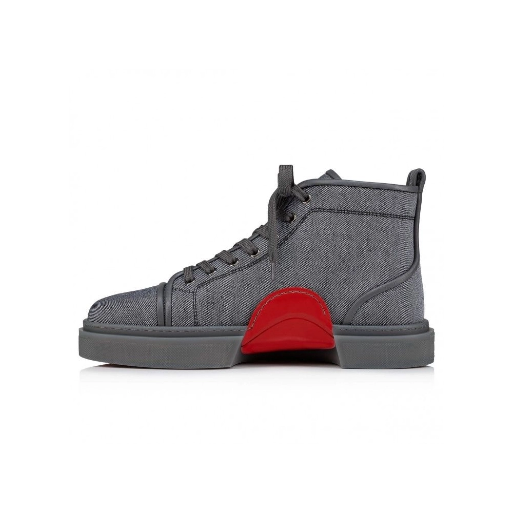 Discount Christian Louboutin Adolon High-Top Sneakers Linen And Calf Leather Smoky Outlet Sale, Cheap CL Shoes