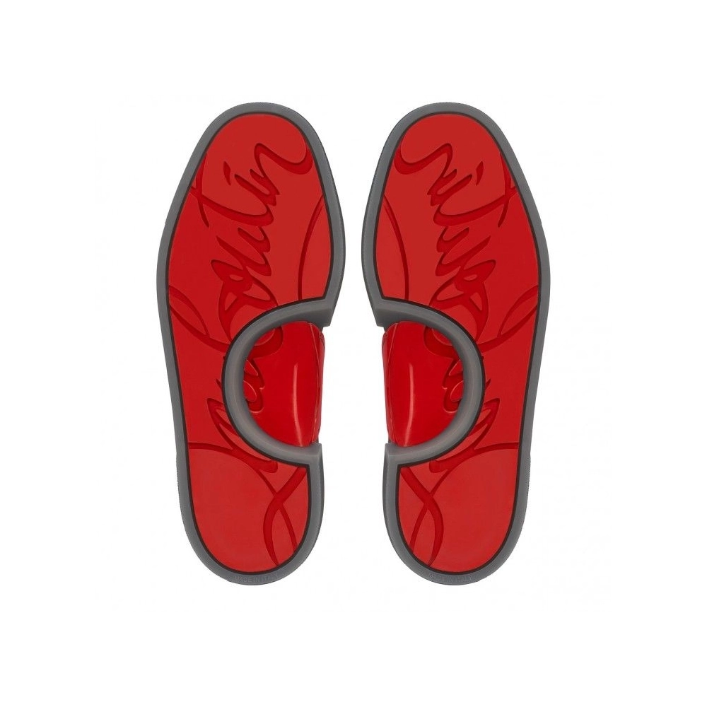 Discount Christian Louboutin Adolon High-Top Sneakers Linen And Calf Leather Smoky Outlet Sale, Cheap CL Shoes