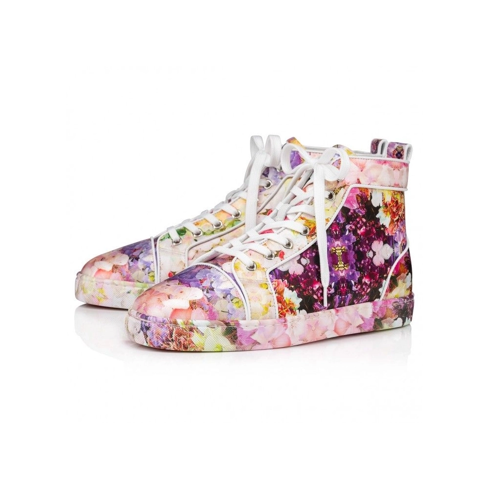 Discount Christian Louboutin Louis High-Top Sneakers Crepe Satin Blooming Print Multicolor Outlet Online