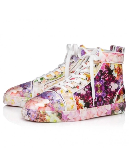 Discount Christian Louboutin Louis High-Top Sneakers Crepe Satin Blooming Print Multicolor Outlet Online