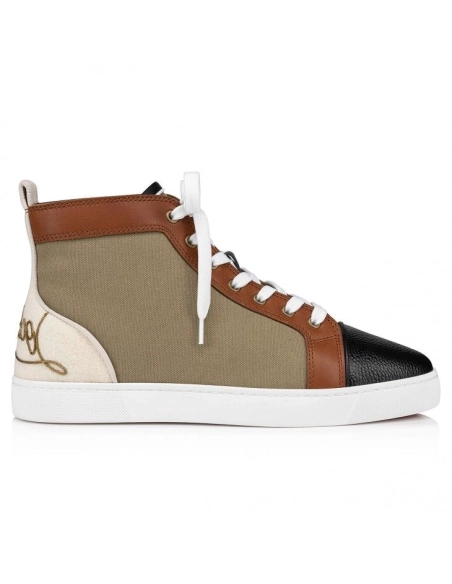 Knockoff Christian Louboutin Fun Louis High-Top Sneakers Calf Leather And Olona Canva Multicolor