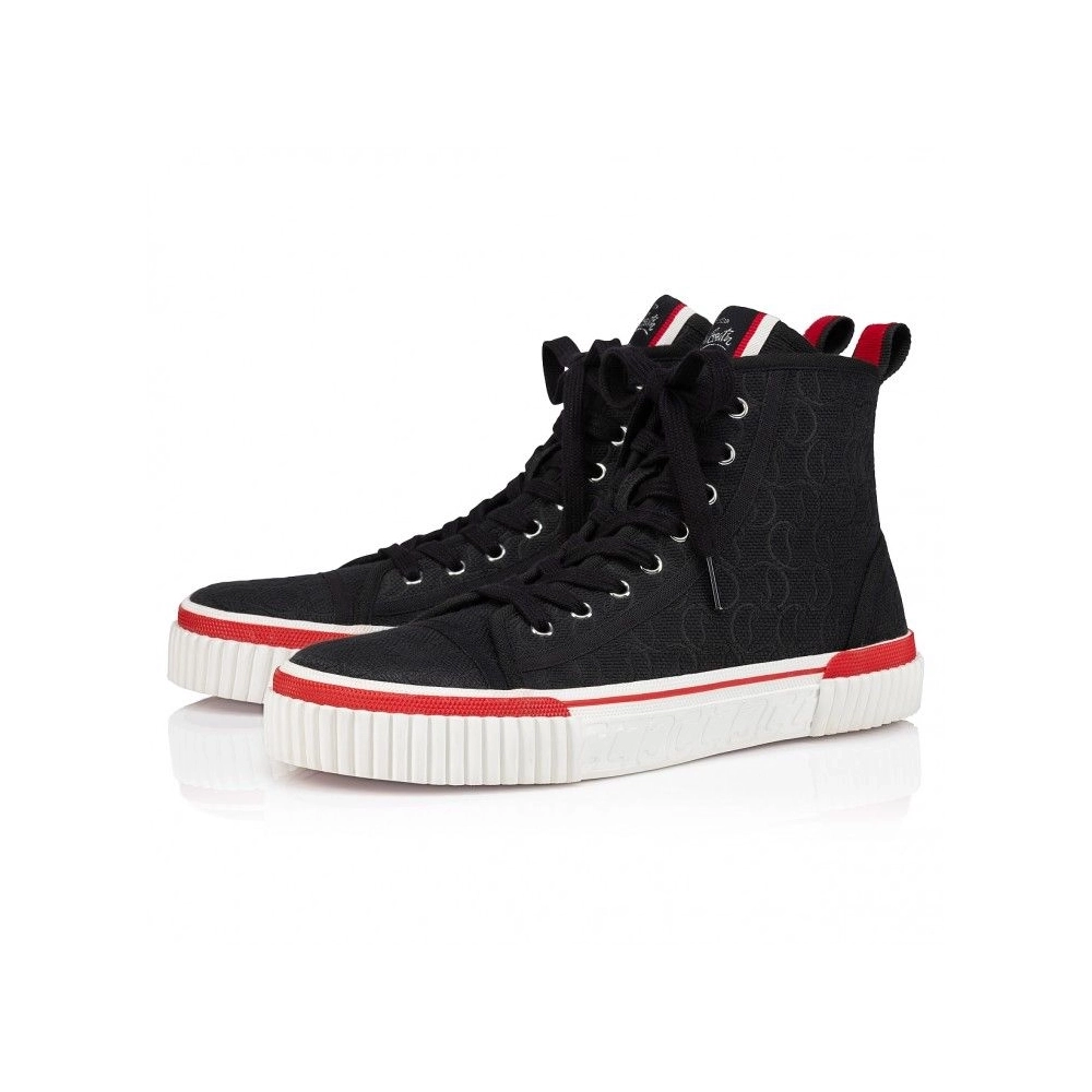 Cheap Christian Louboutin Pedro High-Top Sneakers Jacquard Monogram Cl Black on Sale, Discount CL Shoes