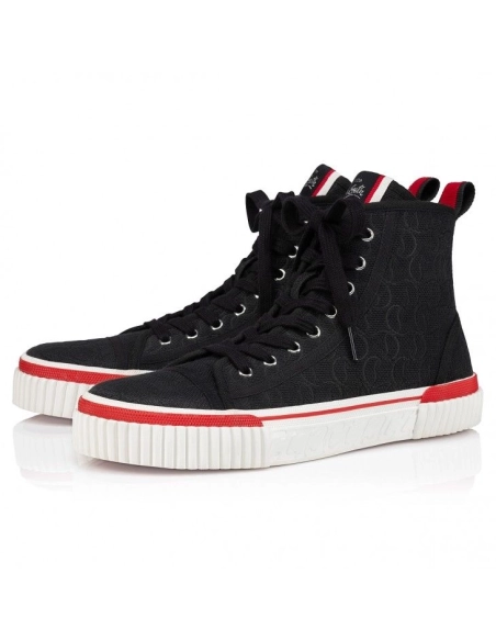 Cheap Christian Louboutin Pedro High-Top Sneakers Jacquard Monogram Cl Black on Sale, Discount CL Shoes