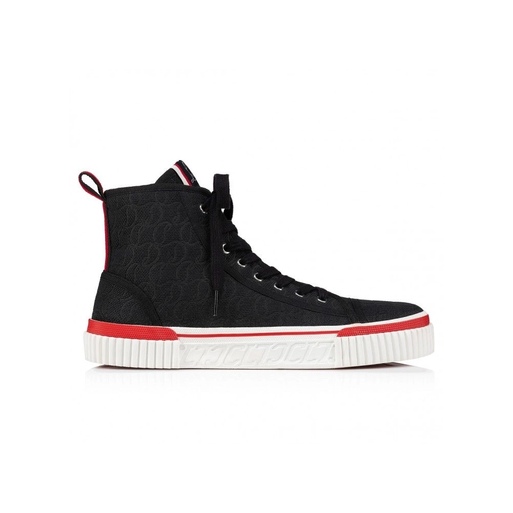 Cheap Christian Louboutin Pedro High-Top Sneakers Jacquard Monogram Cl Black on Sale, Discount CL Shoes