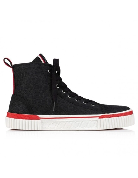 Cheap Christian Louboutin Pedro High-Top Sneakers Jacquard Monogram Cl Black on Sale, Discount CL Shoes