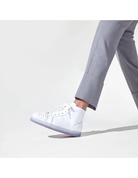 Cheap Christian Louboutin Lou Spikes 2 Sneaker High-Top Embossed Calfskin White, Discount CL Shoes Outlet Store