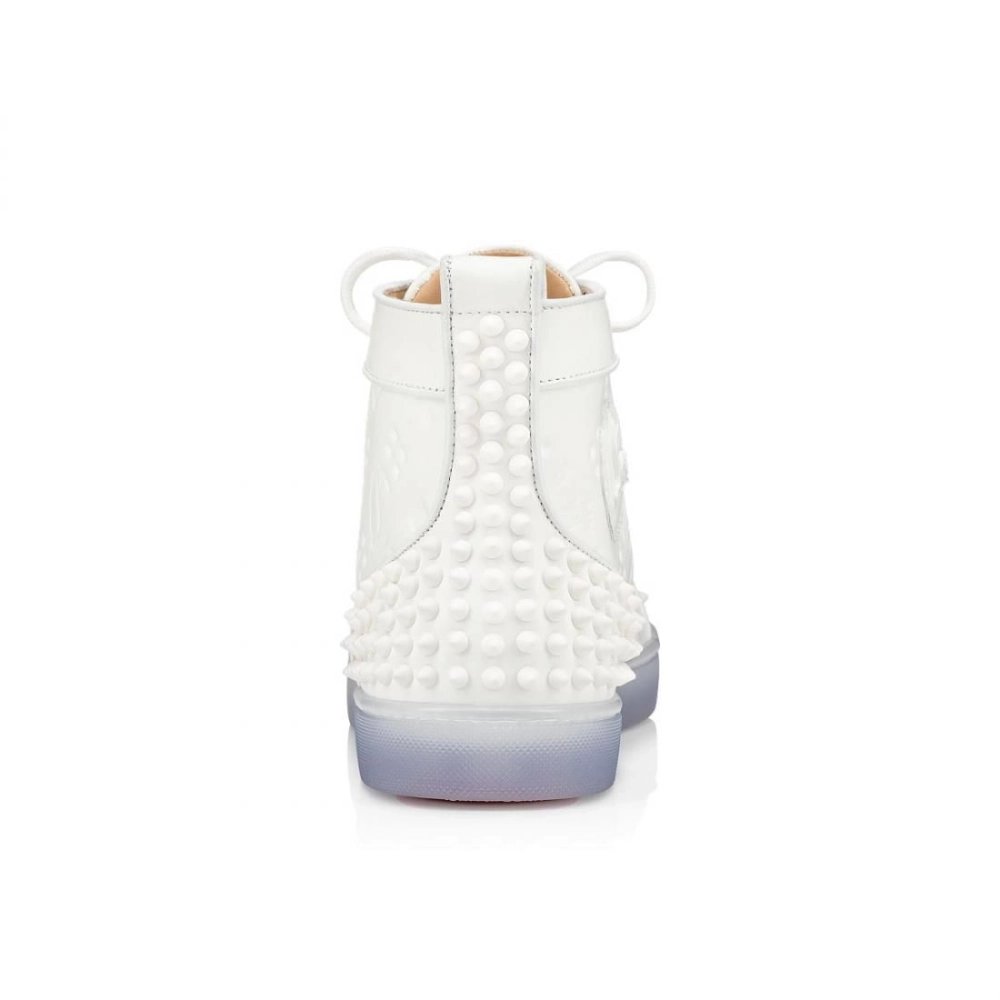 Cheap Christian Louboutin Lou Spikes 2 Sneaker High-Top Embossed Calfskin White, Discount CL Shoes Outlet Store