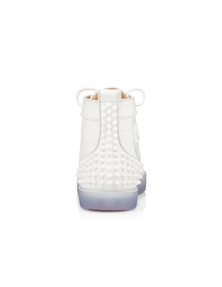 Cheap Christian Louboutin Lou Spikes 2 Sneaker High-Top Embossed Calfskin White, Discount CL Shoes Outlet Store