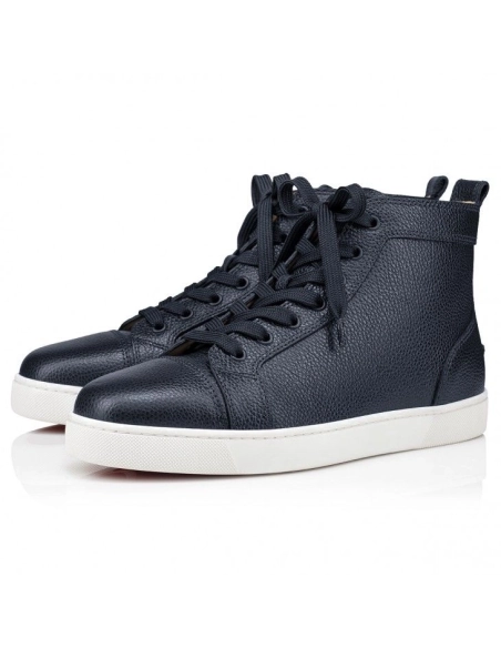 Discount Christian Louboutin Louis High-Top Sneakers Grained Calf Leather Marine, Cheap Christian Louboutin Shoes Outlet Online