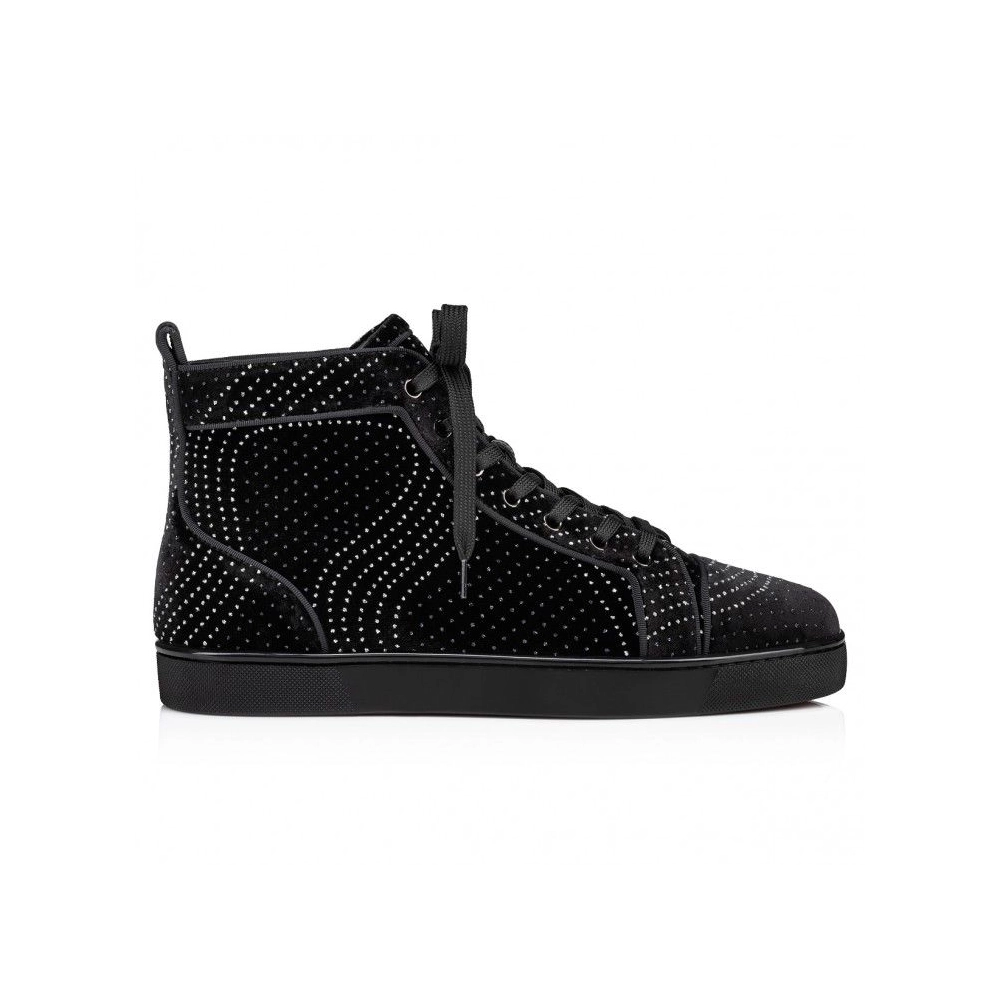 Replica Christian Louboutin Louis High-Top Sneakers Velvet River Calf Leather Black, Fake Christian Louboutin Shoes