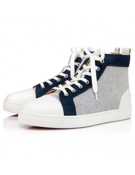 Knockoff Christian Louboutin Louis High-Top Sneakers Calf LeatherFabric Marine, Replica Christian Louboutin Shoes