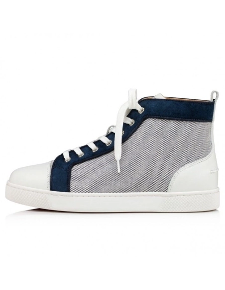 Knockoff Christian Louboutin Louis High-Top Sneakers Calf LeatherFabric Marine, Replica Christian Louboutin Shoes