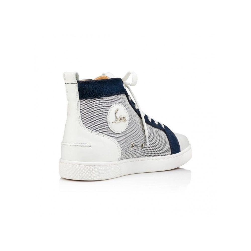 Knockoff Christian Louboutin Louis High-Top Sneakers Calf LeatherFabric Marine, Replica Christian Louboutin Shoes