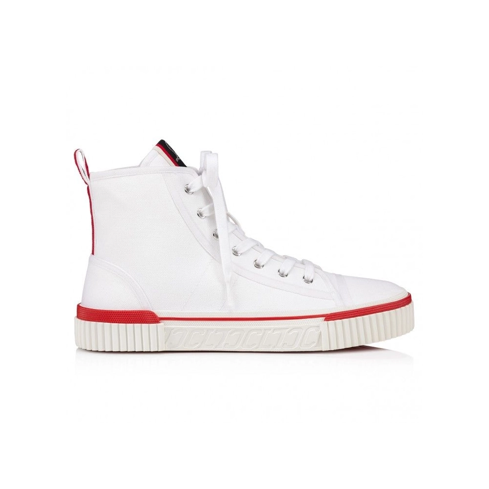 Fake Christian Louboutin Pedro High-top Sneakers Canva White, Knockoff Christian Louboutin Shoes