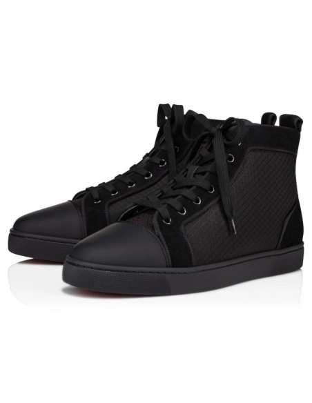 Replica Christian Louboutin Louis High-Top Sneakers Patent Calf Leather Black, Fake Christian Louboutin Shoes
