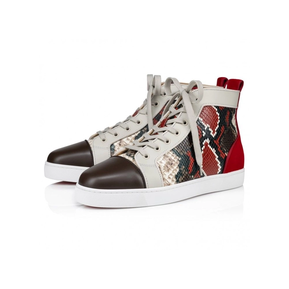 Replica Christian Louboutin Louis High-Top Sneakers Calf Leather Embossed Multicolor, Fake Christian Louboutin Shoes