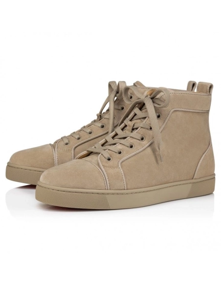 Replica Christian Louboutin Louis High-Top Sneakers Veau Velours Saharienne, Knockoff Christian Louboutin Shoes