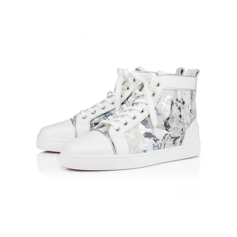 Fake Christian Louboutin Louis High-Top Sneakers Calf Leather White, Replica Christian Louboutin Shoes