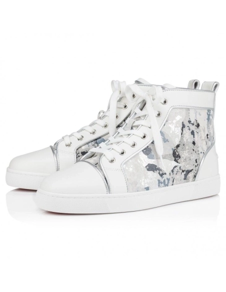 Fake Christian Louboutin Louis High-Top Sneakers Calf Leather White, Replica Christian Louboutin Shoes