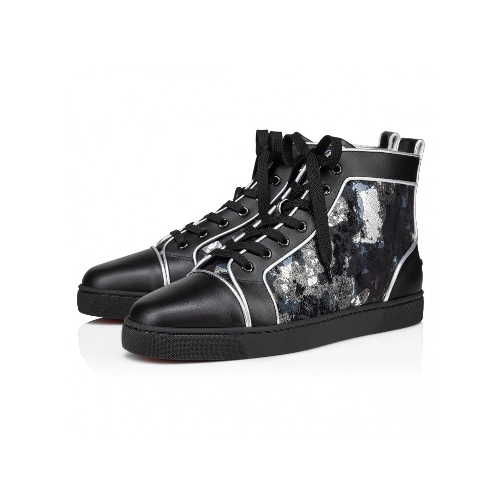 Discount Christian Louboutin Louis High-Top Sneakers Calf Leather Black, Cheap Christian Louboutin Shoes for Sale