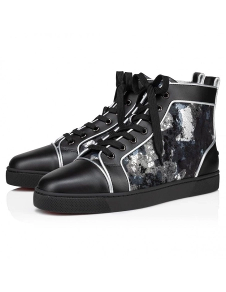 Discount Christian Louboutin Louis High-Top Sneakers Calf Leather Black, Cheap Christian Louboutin Shoes for Sale