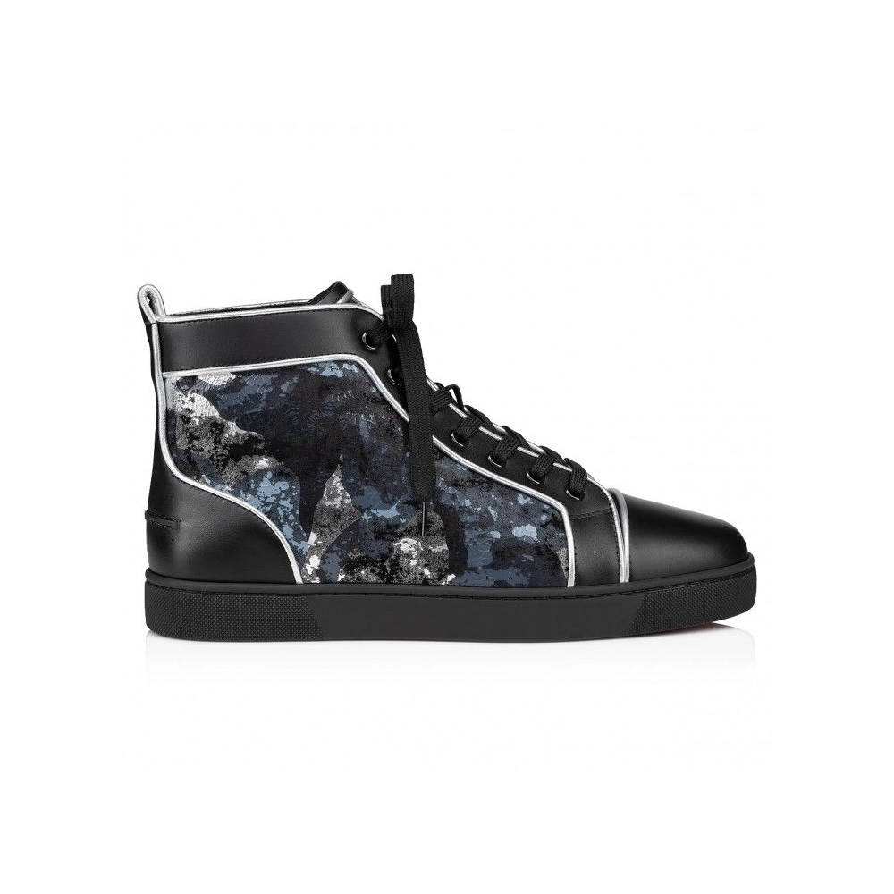 Discount Christian Louboutin Louis High-Top Sneakers Calf Leather Black, Cheap Christian Louboutin Shoes for Sale