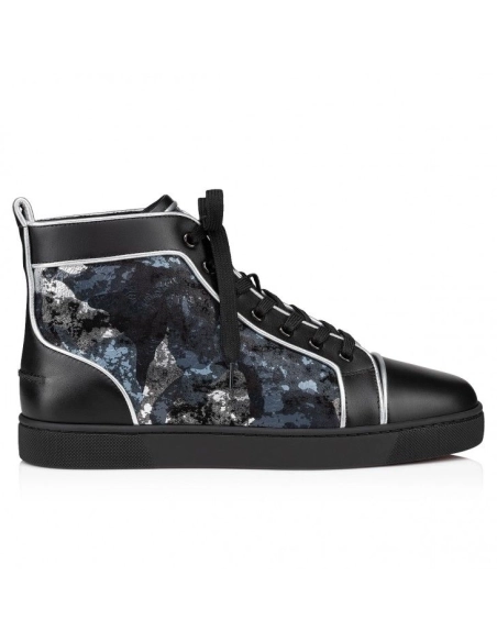 Discount Christian Louboutin Louis High-Top Sneakers Calf Leather Black, Cheap Christian Louboutin Shoes for Sale