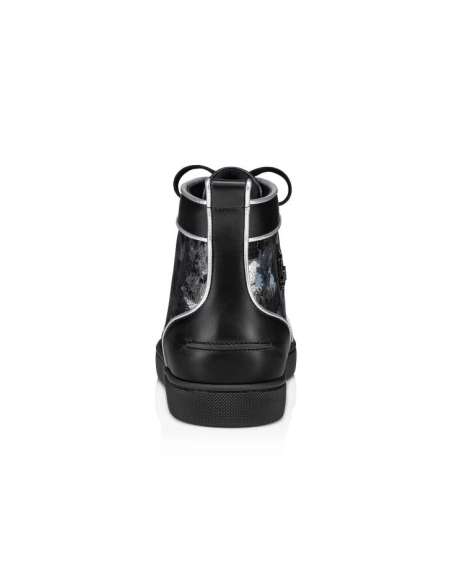Discount Christian Louboutin Louis High-Top Sneakers Calf Leather Black, Cheap Christian Louboutin Shoes for Sale