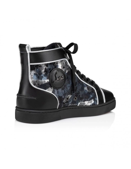 Discount Christian Louboutin Louis High-Top Sneakers Calf Leather Black, Cheap Christian Louboutin Shoes for Sale