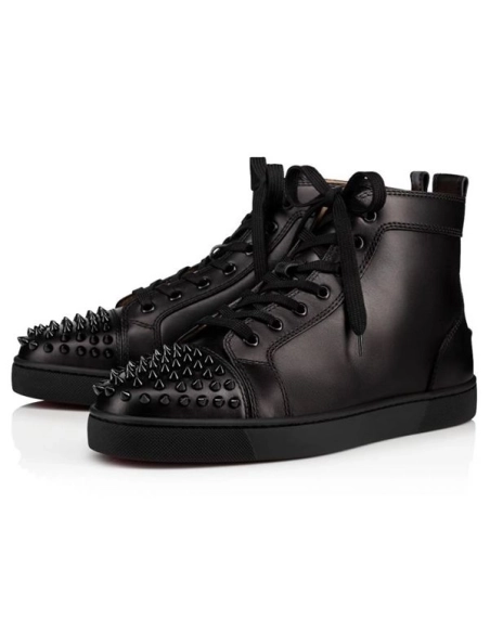 Christian Louboutin High-top Louis Spikes Black Calf Sneaker
