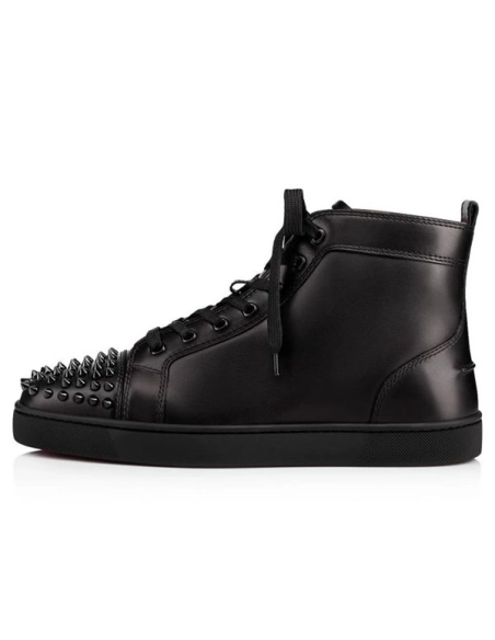 Christian Louboutin High-top Louis Spikes Black Calf Sneaker