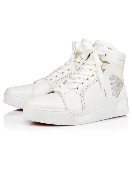 cheap Christian Louboutin High-top Loubikick Version White Calf sale
