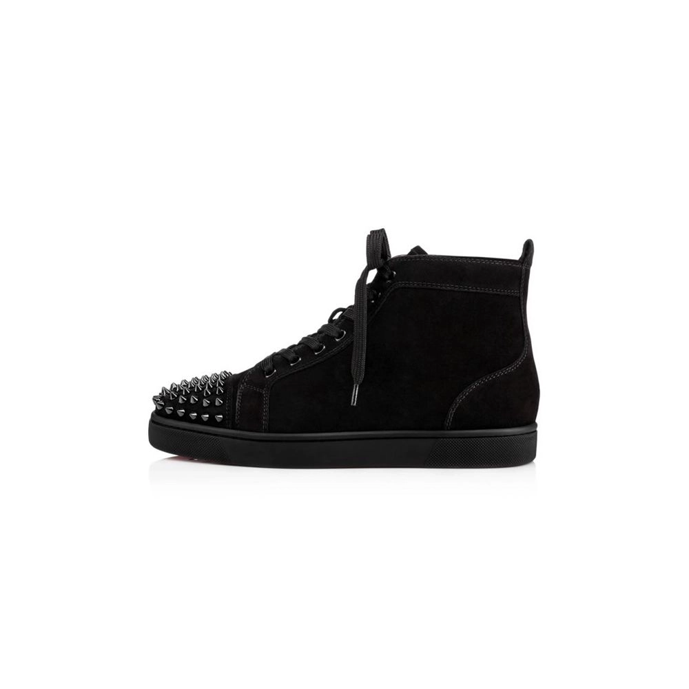 cheap Christian Louboutin High-top Lou Spikes Black black bk Suede Sneaker sale