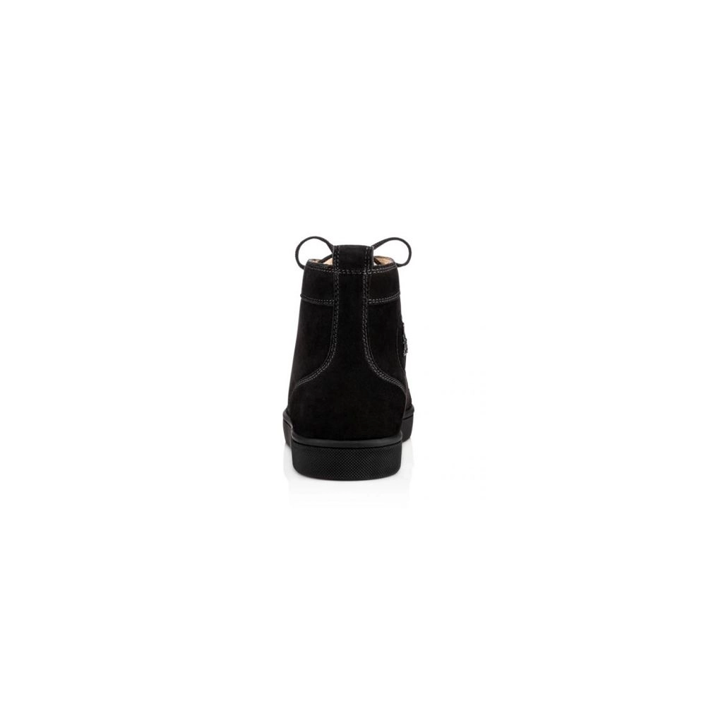 cheap Christian Louboutin High-top Lou Spikes Black black bk Suede Sneaker sale