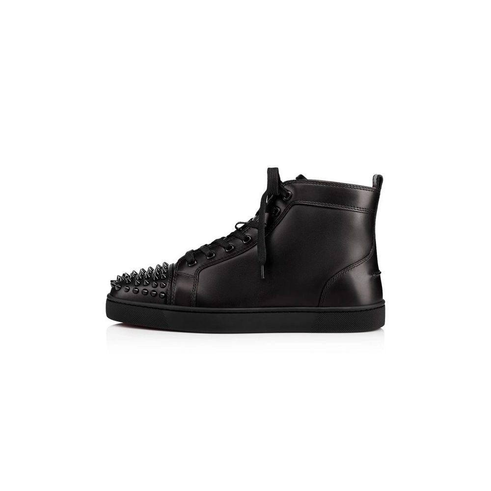 cheap Christian Louboutin High-top Louis Spikes Black black bk Calf Sneaker sale