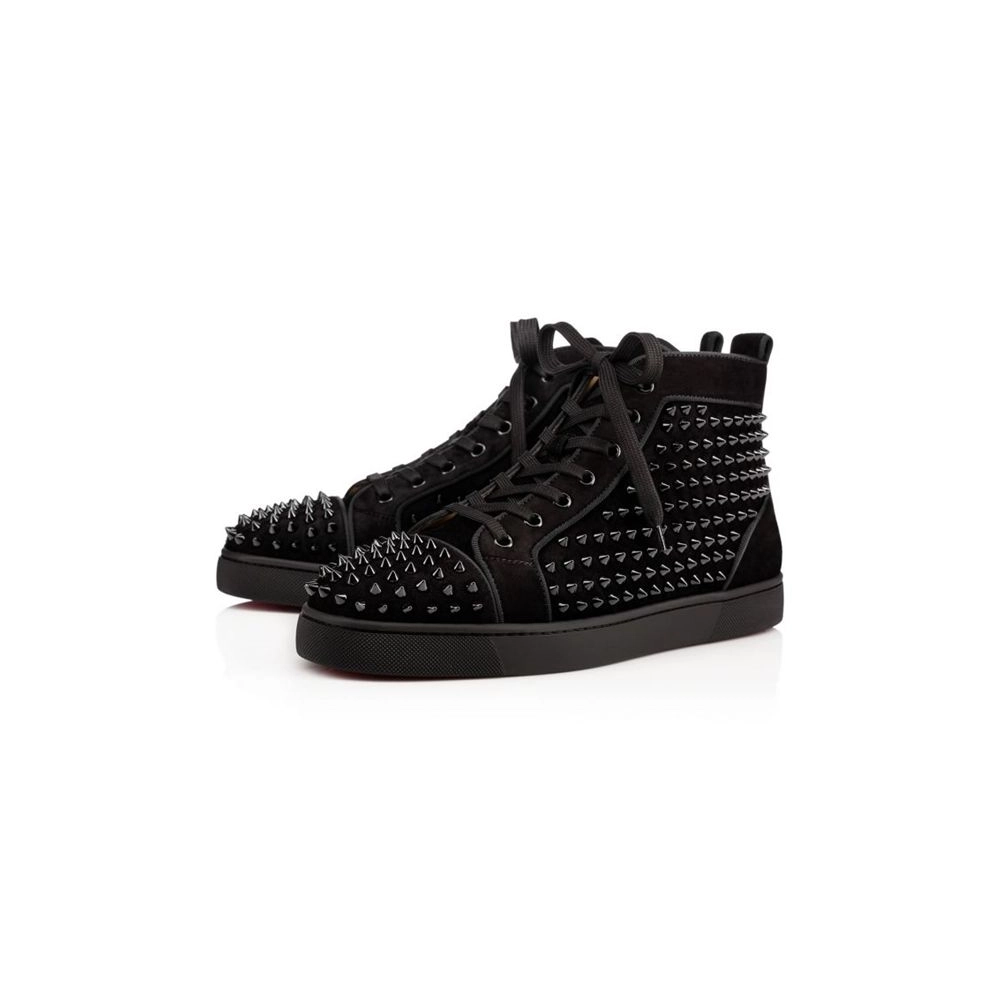 cheap Christian Louboutin High-top Louis Orlato Mens Flat Black black bk Veau Velours sale