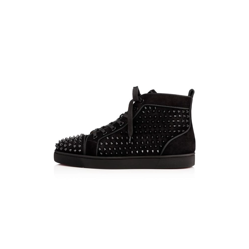 cheap Christian Louboutin High-top Louis Orlato Mens Flat Black black bk Veau Velours sale