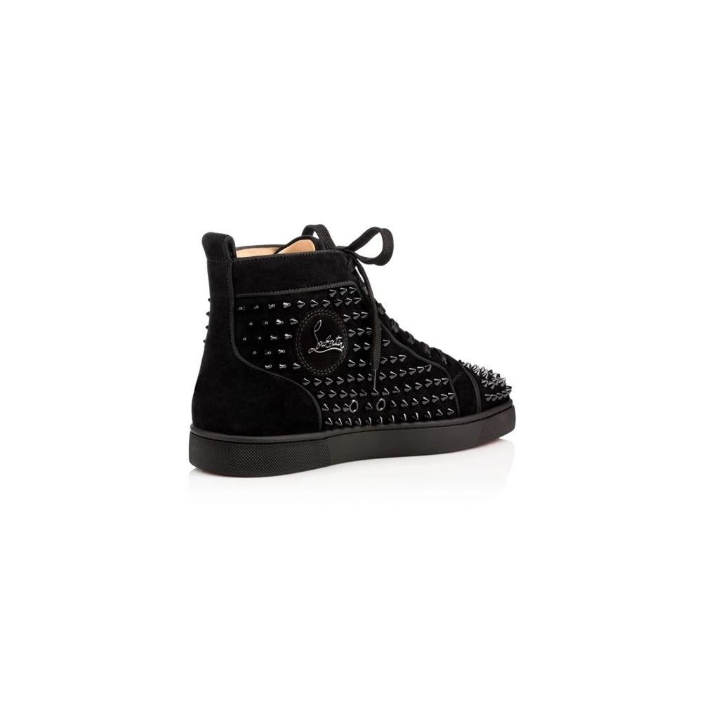 cheap Christian Louboutin High-top Louis Orlato Mens Flat Black black bk Veau Velours sale