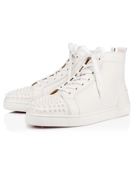 cheap Christian Louboutin High-top Lou Spikes White white Leather Sneaker sale