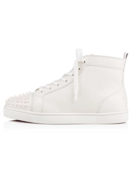 cheap Christian Louboutin High-top Lou Spikes White white Leather Sneaker sale