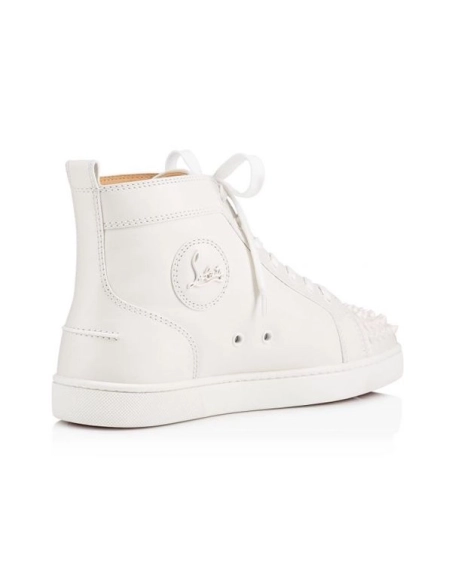 cheap Christian Louboutin High-top Lou Spikes White white Leather Sneaker sale