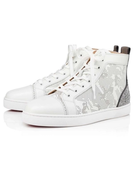 cheap Christian Louboutin High-top Louis SP Strass Version White Calf sale