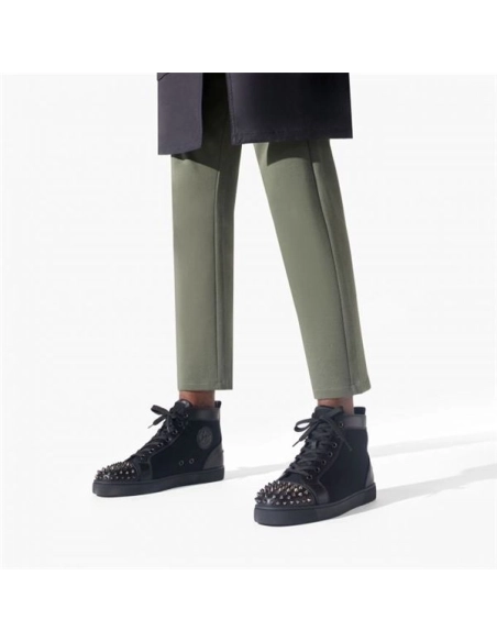cheap Christian Louboutin High-top Lou Spikes Orlato Flat Black black Gun Calf sale