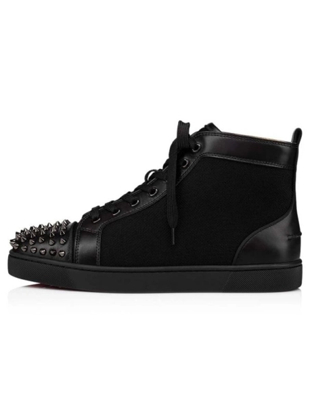 cheap Christian Louboutin High-top Lou Spikes Orlato Flat Black black Gun Calf sale