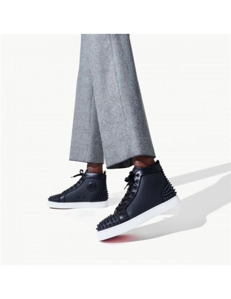 cheap Christian Louboutin High-top Lou Spikes 2 Black black Mat Gomme sale