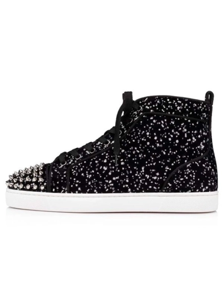 cheap Christian Louboutin High-top Lou Spikes Orlato Black silver Velvet sale