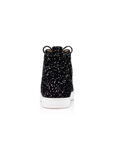 cheap Christian Louboutin High-top Lou Spikes Orlato Black silver Velvet sale