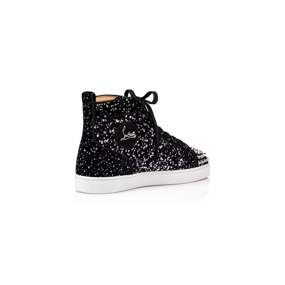 cheap Christian Louboutin High-top Lou Spikes Orlato Black silver Velvet sale