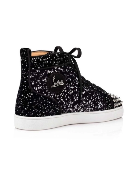 cheap Christian Louboutin High-top Lou Spikes Orlato Black silver Velvet sale
